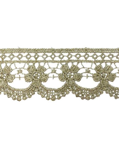 50 Cm Passamaneria Macramè Pizzo Merletto Smerlato Ecrù Ricamo Filo Oro Lurex Fiore Alto 4 Cm