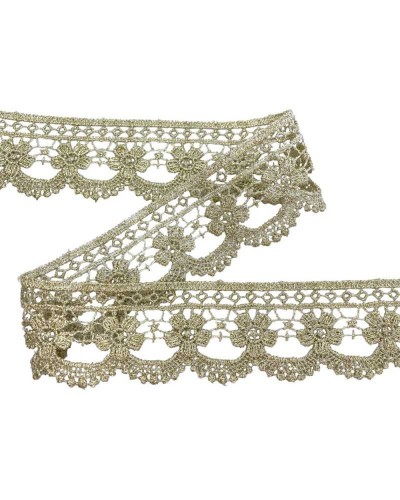 50 Cm Passamaneria Macramè Pizzo Merletto Smerlato Ecrù Ricamo Filo Oro Lurex Fiore Alto 4 Cm