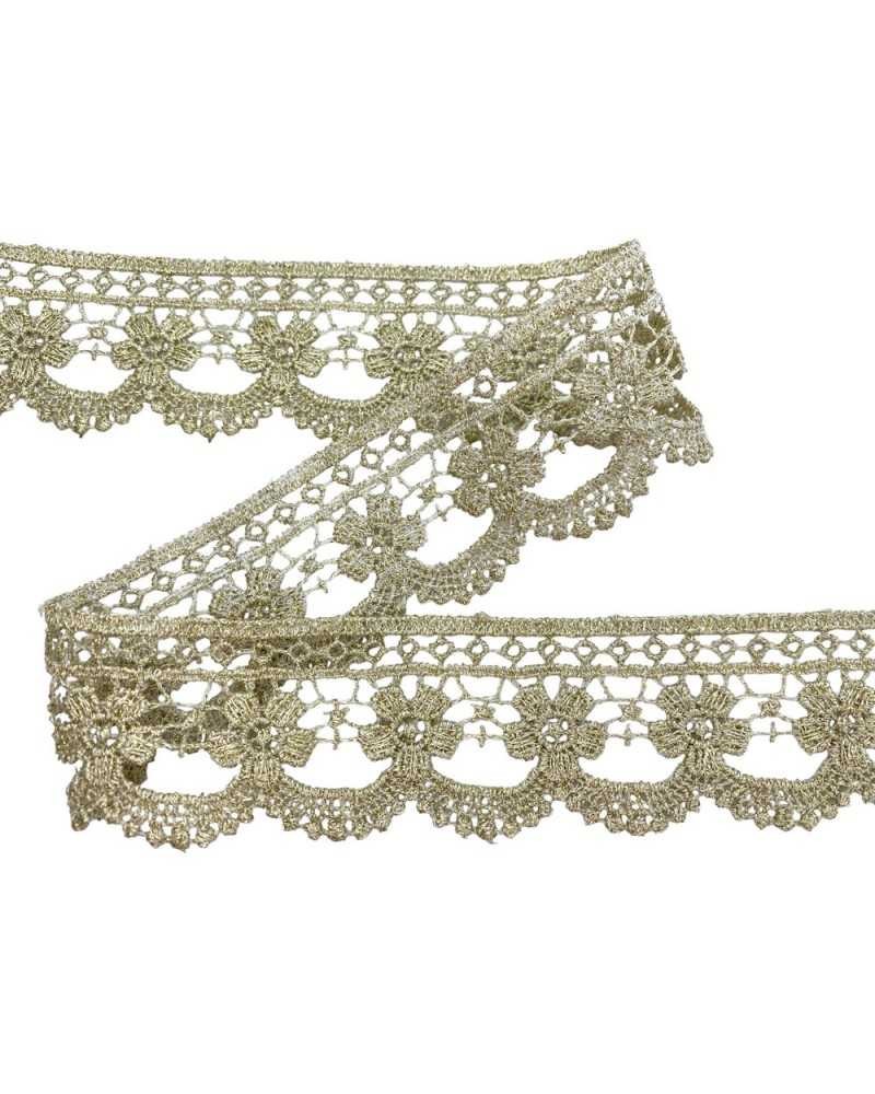 50 Cm Passamaneria Macramè Pizzo Merletto Smerlato Ecrù Ricamo Filo Oro Lurex Fiore Alto 4 Cm