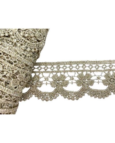 50 Cm Passamaneria Macramè Pizzo Merletto Smerlato Ecrù Ricamo Filo Oro Lurex Fiore Alto 4 Cm