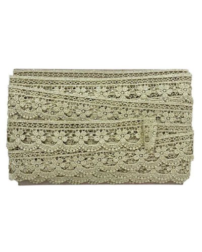 50 Cm Passamaneria Macramè Pizzo Merletto Smerlato Ecrù Ricamo Filo Oro Lurex Fiore Alto 4 Cm