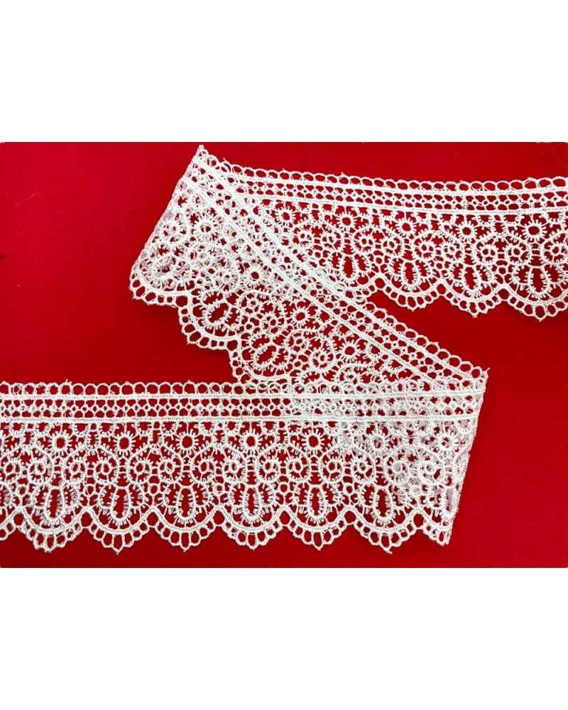 Passamaneria Pizzo Macrame Ricamo Ghirigoro Merletto Bianco Alto 5,5 Cm