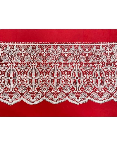 50 Cm Passamaneria Macramè Pizzo Ricamo Sacro Croce Fiori Smerlato Bianco Alto 25 Cm