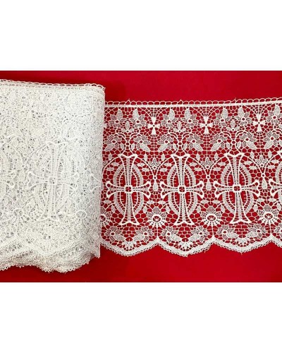 50 Cm Passamaneria Macramè Pizzo Ricamo Sacro Croce Fiori Smerlato Bianco Alto 25 Cm