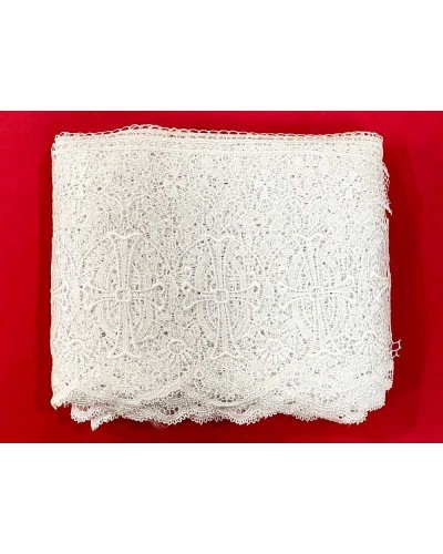 50 Cm Passamaneria Macramè Pizzo Ricamo Sacro Croce Fiori Smerlato Bianco Alto 25 Cm