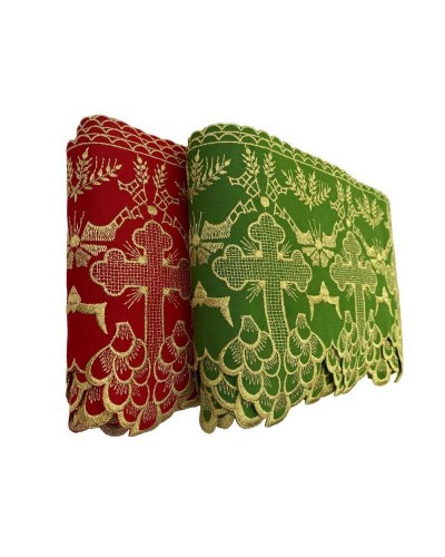 50 Cm Passamaneria Pizzo Sacro Punta Smerlata Croce Ricamo Filo Oro Lurex Alto 19 Cm