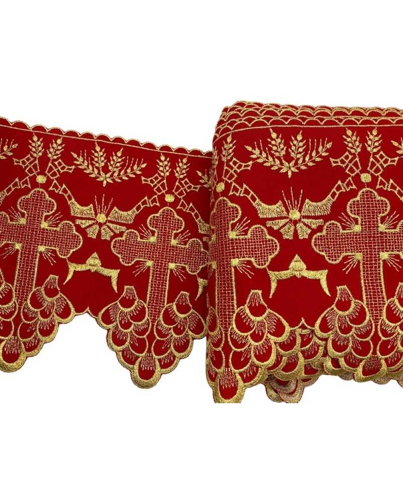 50 Cm Passamaneria Pizzo Sacro Punta Smerlata Croce Ricamo Filo Oro Lurex Alto 19 Cm