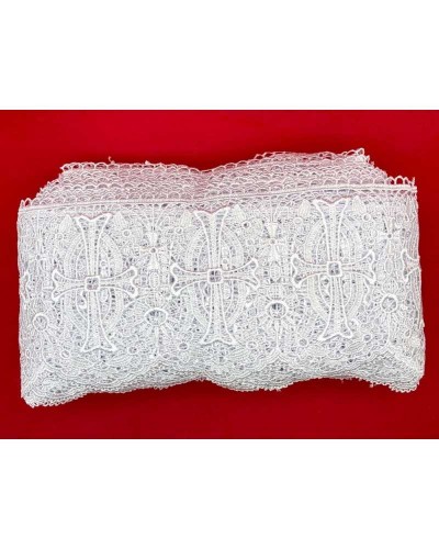50 Cm Passamaneria Macramè Pizzo Ricamo Sacro Croce Fiori Smerlato Bianco Alto 14 Cm