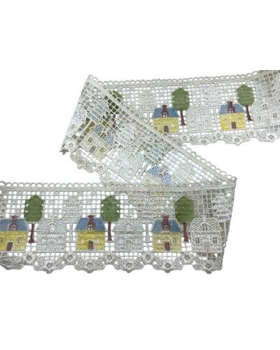 Passamaneria Merletto Macramè Panna Punta Disegno Casa Albero Alto 11 Cm