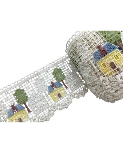 Passamaneria Merletto Macramè Panna Punta Disegno Casa Albero Alto 11 Cm