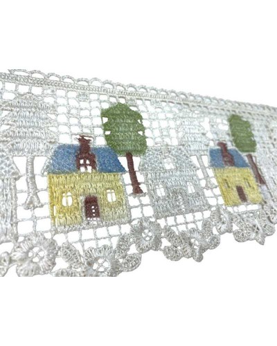 Passamaneria Merletto Macramè Panna Punta Disegno Casa Albero Alto 11 Cm