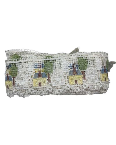 Passamaneria Merletto Macramè Panna Punta Disegno Casa Albero Alto 11 Cm