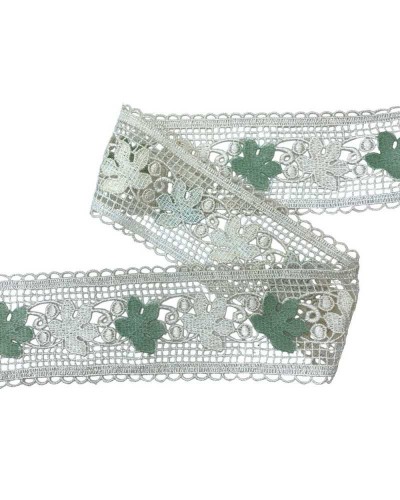Passamaneria Merletto Tramezzo Bordo Macramè Panna Foglia Uva Verde Alto 8 Cm