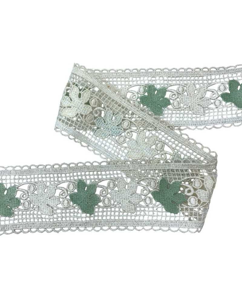 Passamaneria Merletto Tramezzo Bordo Macramè Panna Foglia Uva Verde Alto 8 Cm