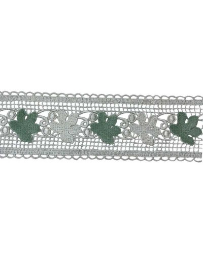 Passamaneria Merletto Tramezzo Bordo Macramè Panna Foglia Uva Verde Alto 8 Cm