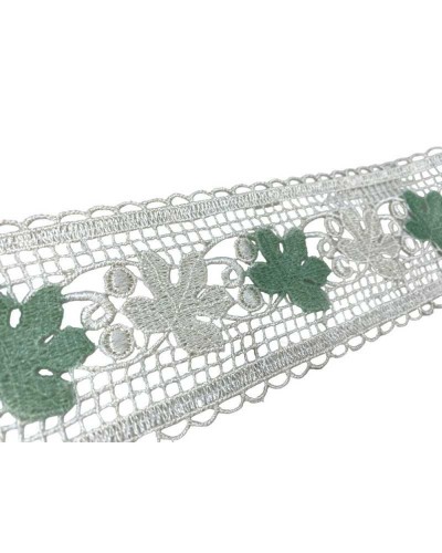 Passamaneria Merletto Tramezzo Bordo Macramè Panna Foglia Uva Verde Alto 8 Cm