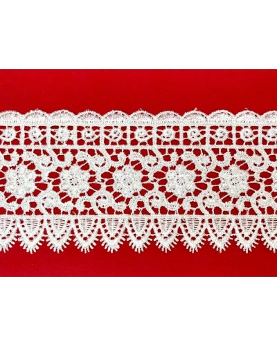 Passamaneria Pizzo Macramè Bianco Merletto Punta Sfrangiata Ricamo Fiore Alto 7 Cm