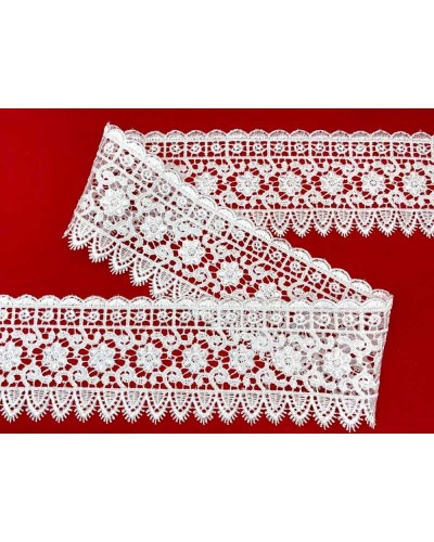 Passamaneria Pizzo Macramè Bianco Merletto Punta Sfrangiata Ricamo Fiore Alto 7 Cm