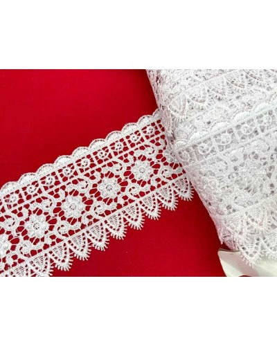Passamaneria Pizzo Macramè Bianco Merletto Punta Sfrangiata Ricamo Fiore Alto 7 Cm