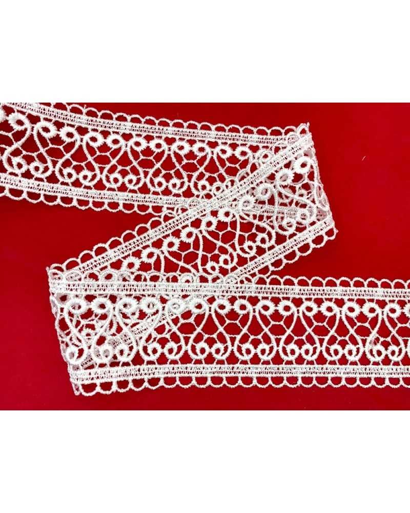 Passamaneria Tramezzo Bianco Bordo Macramè Pizzo Ricamo Ghirigoro Alto 6,5 Cm