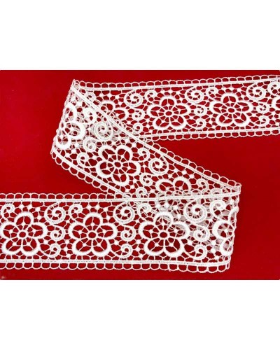50 Cm Passamaneria Tramezzo Macramè Bianco Ricamo Ghirigoro Fiore Alto 5,5 Cm