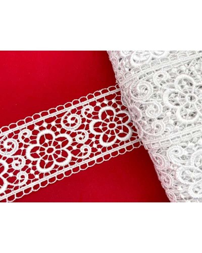 50 Cm Passamaneria Tramezzo Macramè Bianco Ricamo Ghirigoro Fiore Alto 5,5 Cm
