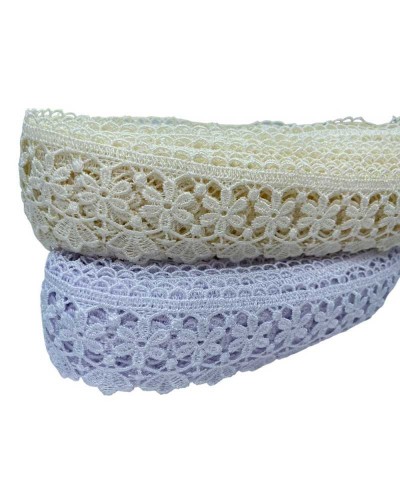 Passamaneria Pizzo Macramè Punta Bassa Ricamo Fiore 6 Petali Alto 6 Cm