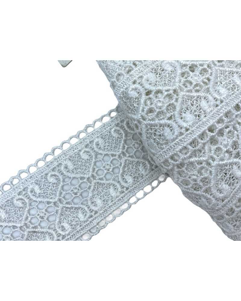 Passamaneria Macramè Ricamo Cuore Tramezzo Bianco Latte Alto 6 Cm
