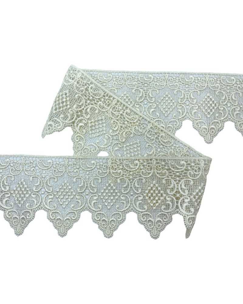 Passamaneria Pizzo Macrame Ricamo Ghirigoro Medaglione Merletto Panna Alto 10 Cm