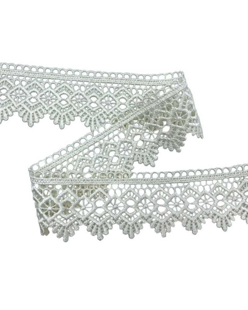 Passamaneria Pizzo Macrame Ricamo Rombo Merletto Panna Alto 5,5 Cm