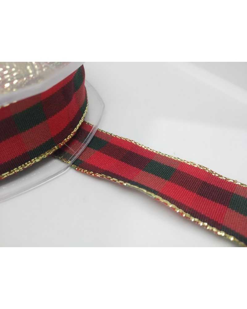 Passementerie Ruban Ecossais Tartan Rouge Vert Haut 40 Mm