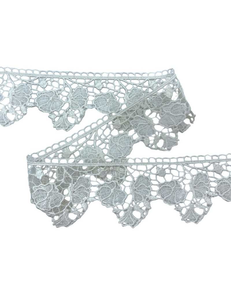 Passamaneria Merletto Pizzo Macramè Bianco Latte Punta Ricamo Foglia Alto 6 Cm