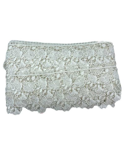 Passamaneria Merletto Pizzo Macramè Bianco Latte Punta Ricamo Foglia Alto 6 Cm