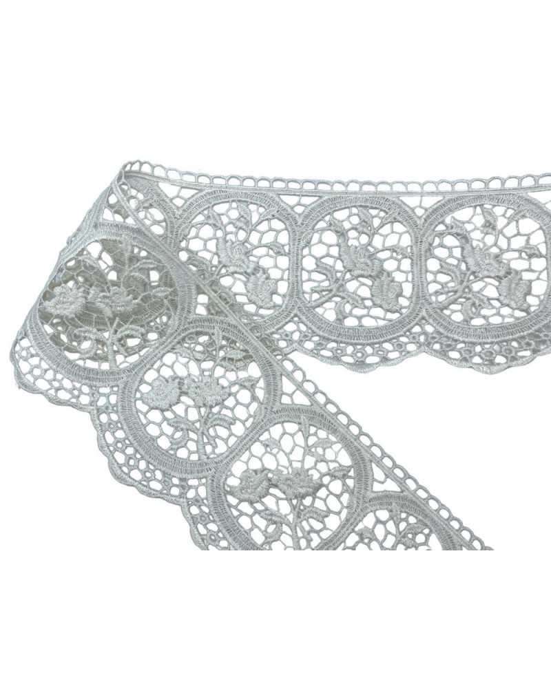 50 Cm Passamaneria Merletto Pizzo Macramè Bianco Latte Punta Ricamo Stelo Rosa Foglia Alto 8,5 Cm