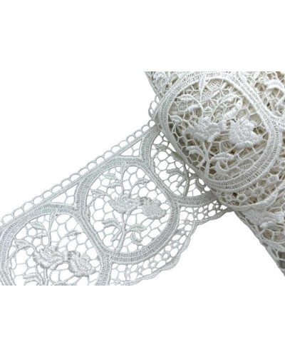 50 Cm Passamaneria Merletto Pizzo Macramè Bianco Latte Punta Ricamo Stelo Rosa Foglia Alto 8,5 Cm