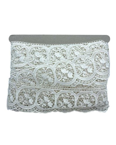 50 Cm Passamaneria Merletto Pizzo Macramè Bianco Latte Punta Ricamo Stelo Rosa Foglia Alto 8,5 Cm