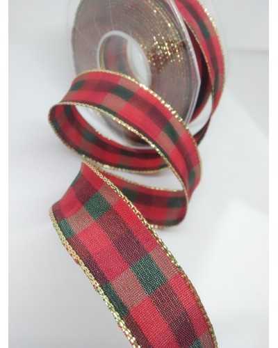 Passementerie Ruban Ecossais Tartan Rouge Vert Haut 40 Mm