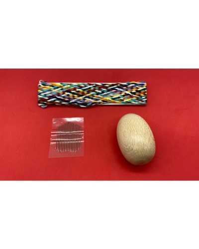 Set Agujas + Huevo Madera + Hilo Trenzado Multicolor 3 Piezas