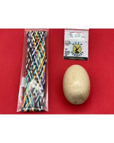 Set Needles + Wooden Egg + Multicolor Braid Darning Thread 3 Pieces