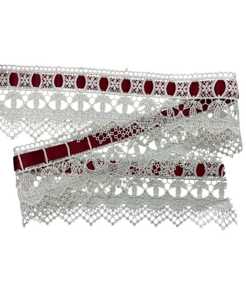 Passamaneria Macramè Pizzo Panna Punta Passanastro Nastro Raso Fiore Alto 8,5 Cm