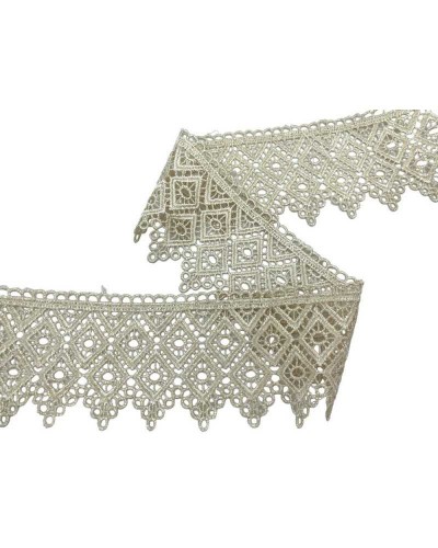 Passamaneria Pizzo Macramè Merletto Beige Ricamo Rombo Cerchio Alto 7,5 Cm