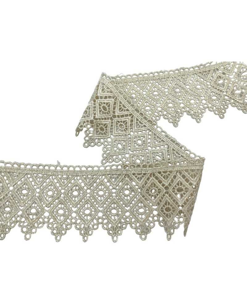 Passamaneria Pizzo Macramè Merletto Beige Ricamo Rombo Cerchio Alto 7,5 Cm
