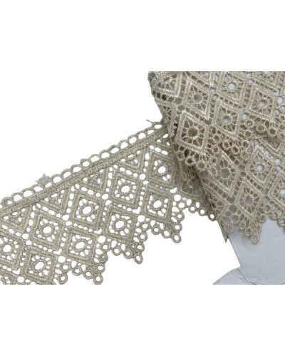 Passamaneria Pizzo Macramè Merletto Beige Ricamo Rombo Cerchio Alto 7,5 Cm