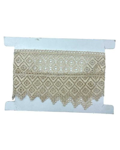 Passamaneria Pizzo Macramè Merletto Beige Ricamo Rombo Cerchio Alto 7,5 Cm