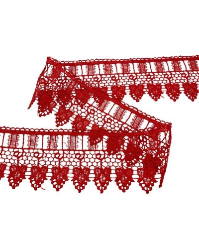 Passamaneria Pizzo Macramè Rosso Passanastro Ricamo Fiore Alto 8 Cm