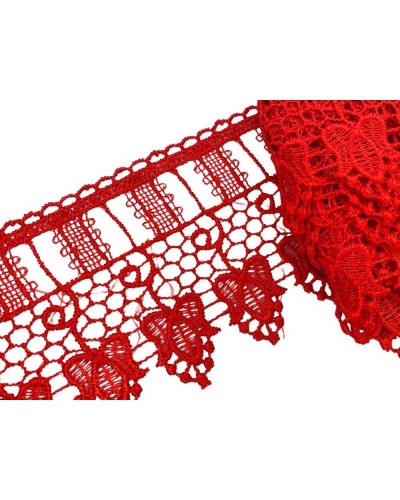 Passamaneria Pizzo Macramè Rosso Passanastro Ricamo Fiore Alto 8 Cm