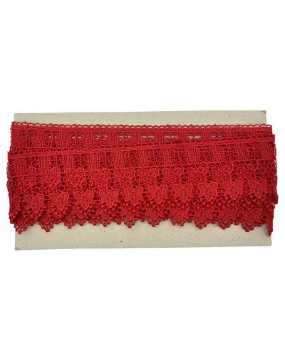 Passamaneria Pizzo Macramè Rosso Passanastro Ricamo Fiore Alto 8 Cm