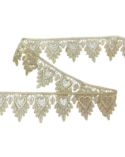 Passamaneria Pizzo Macramè Champagne Merletto Punta Ricamo Cuore Alto 3,5 Cm