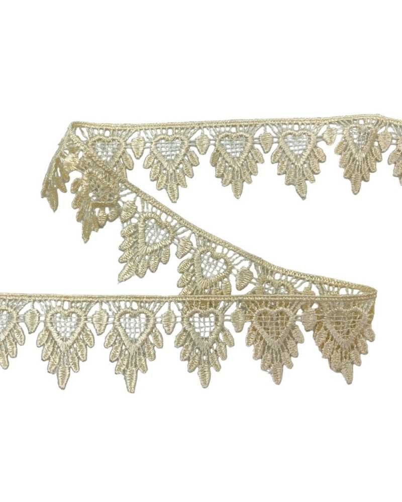 Passamaneria Pizzo Macramè Champagne Merletto Punta Ricamo Cuore Alto 3,5 Cm