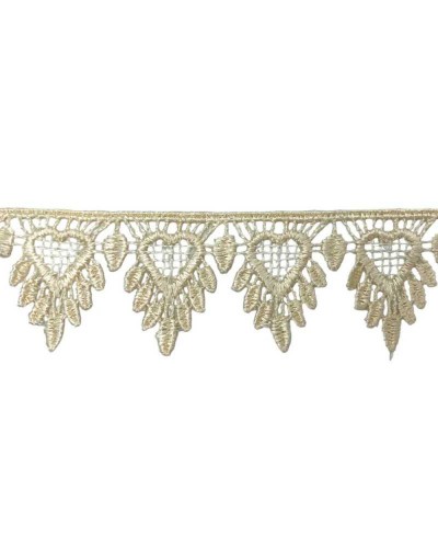Passamaneria Pizzo Macramè Champagne Merletto Punta Ricamo Cuore Alto 3,5 Cm